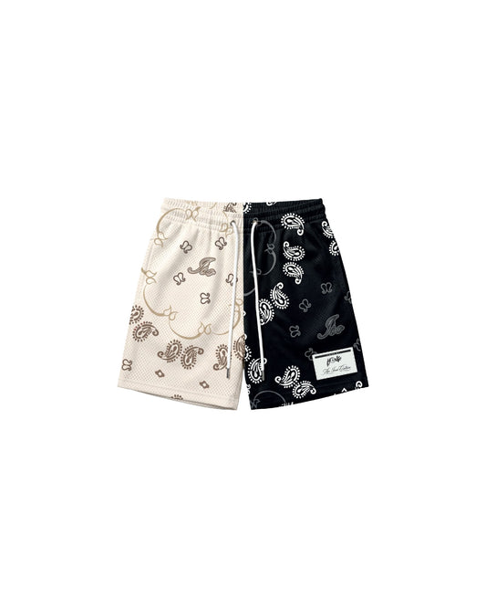 Krem siyah paisley file şort